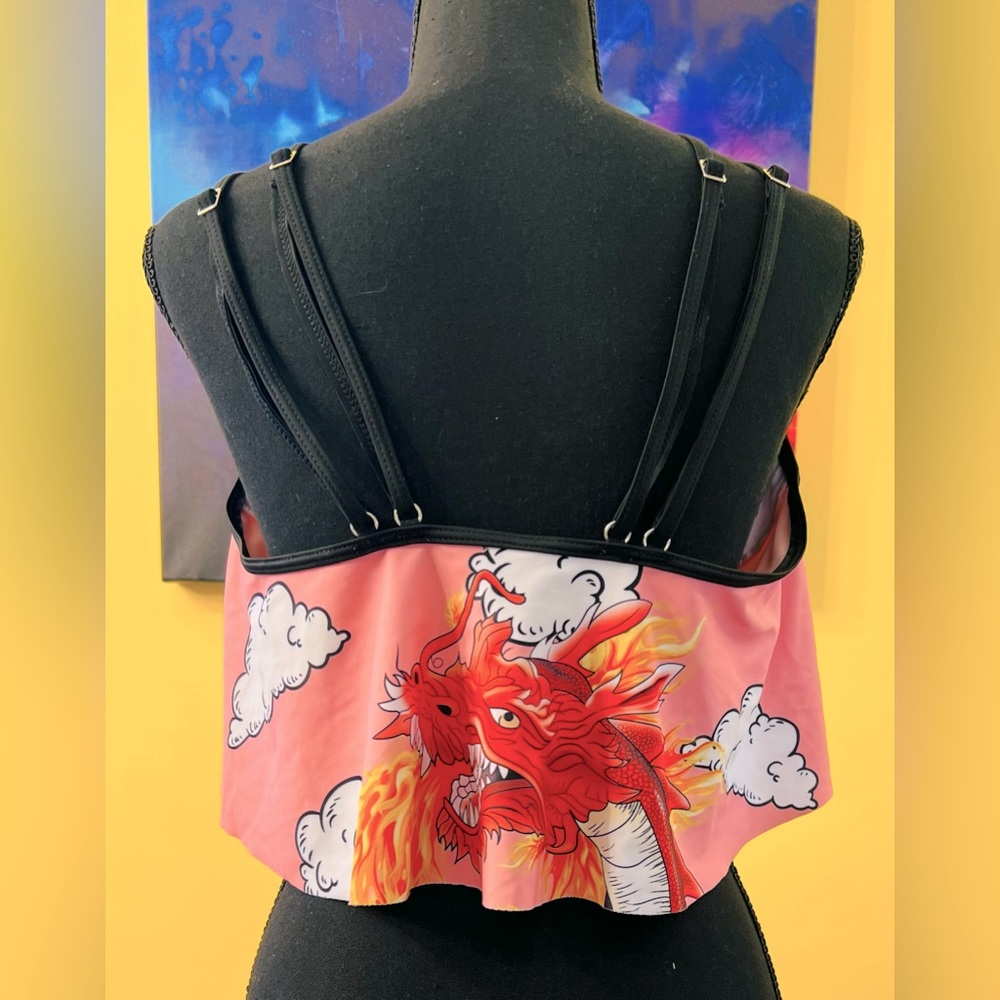 Rosegal Stylized Dragon Tankini - Pink & Black - Picture 2 of 6